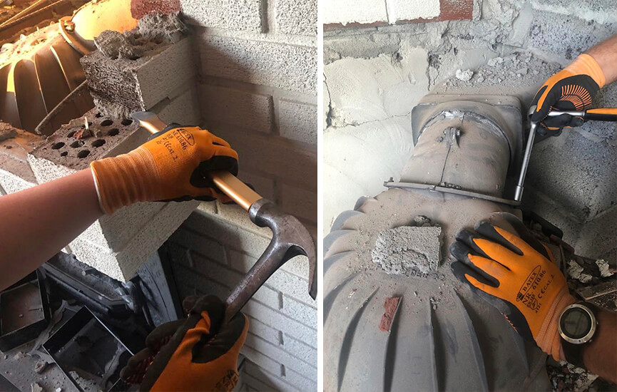 Handen oude open haard afbreken